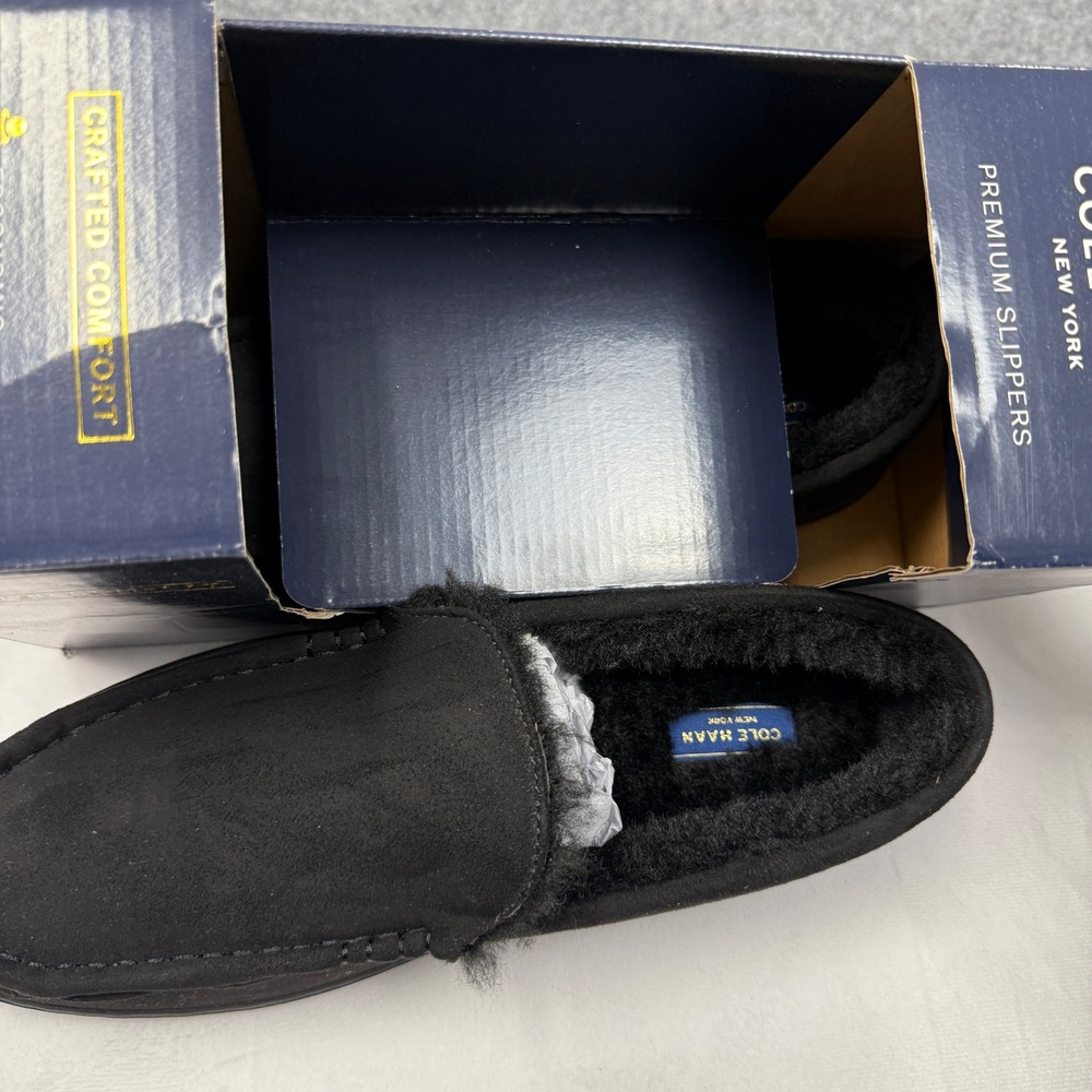 Cole Haan Mens Microsuede Venetian Slippers Caviar Black 104874 Size 11 NEW - Picture 3 of 10
